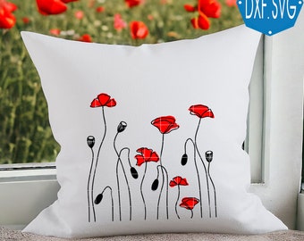 Plotter file poppies in 4 formats including DXF and SVG. Ideal for bags, pillows and much more.