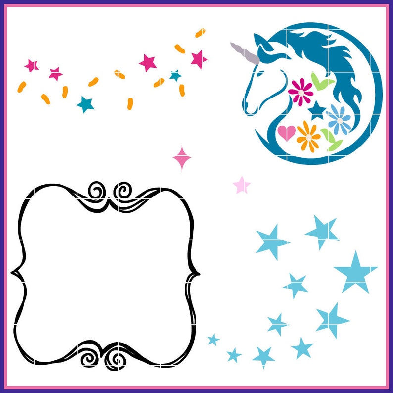 Plotterdateien Einhorn Schneideplott Plottervorlage Cutting Set Einhorn Einhörner Unicorn SVG DXF Bild 4