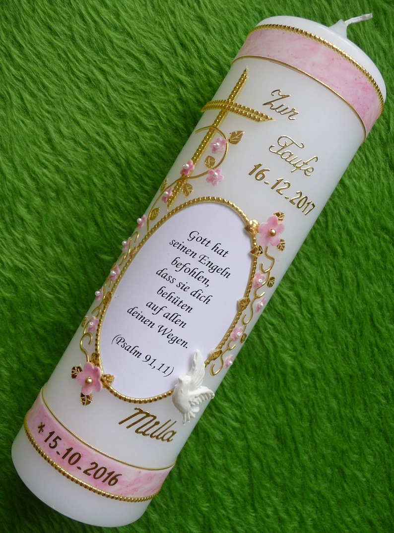 Taufkerze Mädchen Spruch rosa verschiedene Größen inklusive Beschriftung 30/7 cm