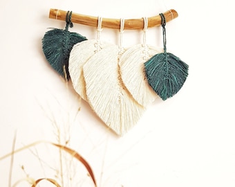 Small Macrame Feathers Leaf wall hanging set of 6,Boho home decor,Rustic bedroom,Macrame leaf garland,Nursery room,Housewarming,Backdrop