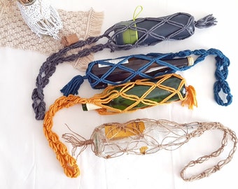 Bolsa de macramé para botellas, bolsa corporal hecha a mano, portabotellas de agua, portatazas de café, ecológica, bolsa de viaje para botellas, regalo para amantes del café