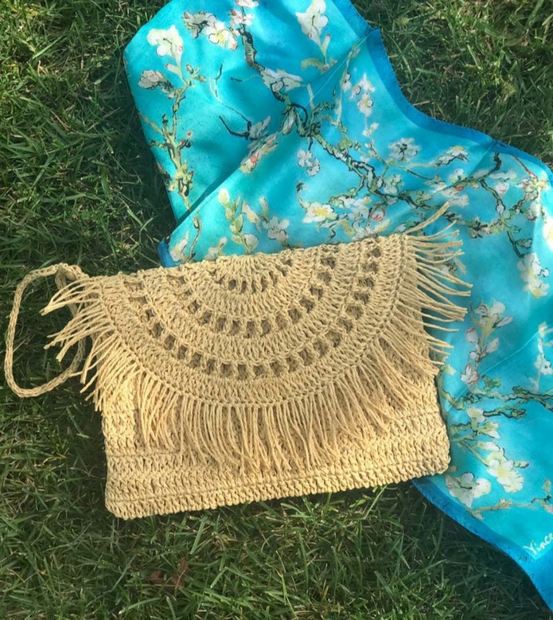 Natural Raffia Clutch Straw Clutch Summer Fringe Straw Bag Etsy