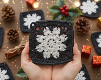 Christmas Snowflake Granny Square Blanket Pattern | Easy Crochet PDF
