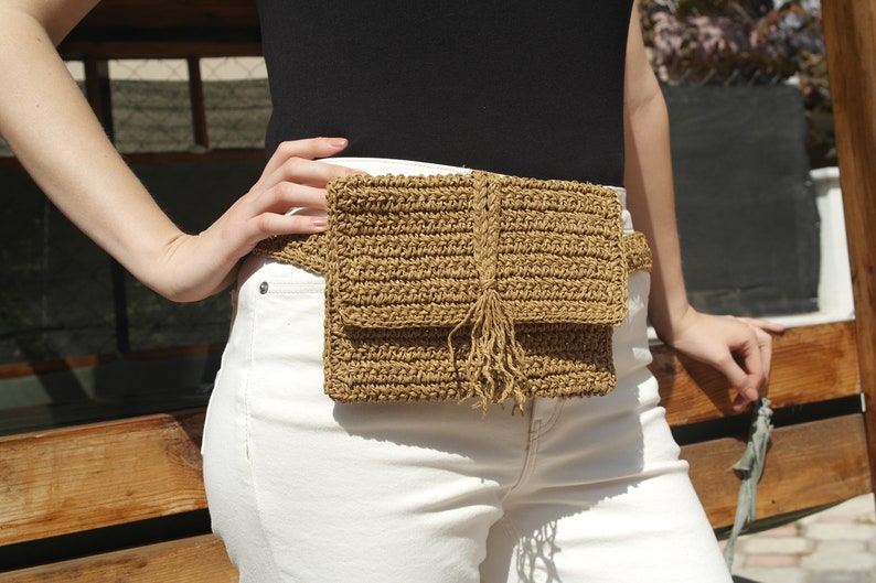 Straw Belt Bag, Natural Crochet Straw Waist Bag, Woven Belt Bag, Straw