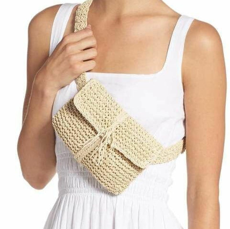 Straw Belt Bag, Raffia Fanny Pack, Natural Crochet Straw Waist Bag