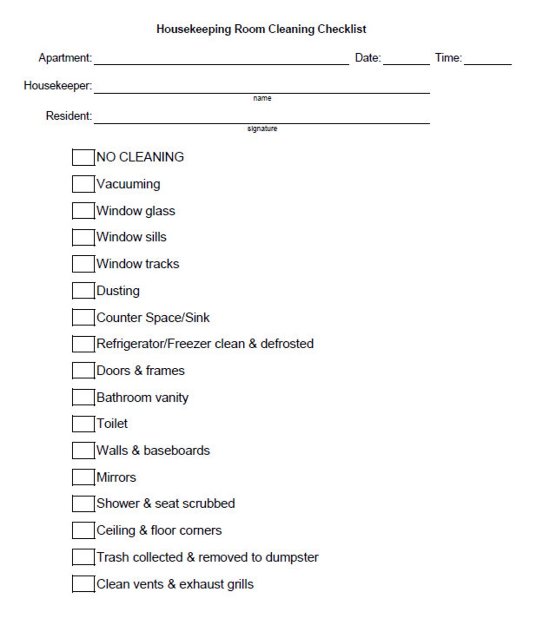 Housekeeping Cleaning Checklist Excel and Pdf Etsy