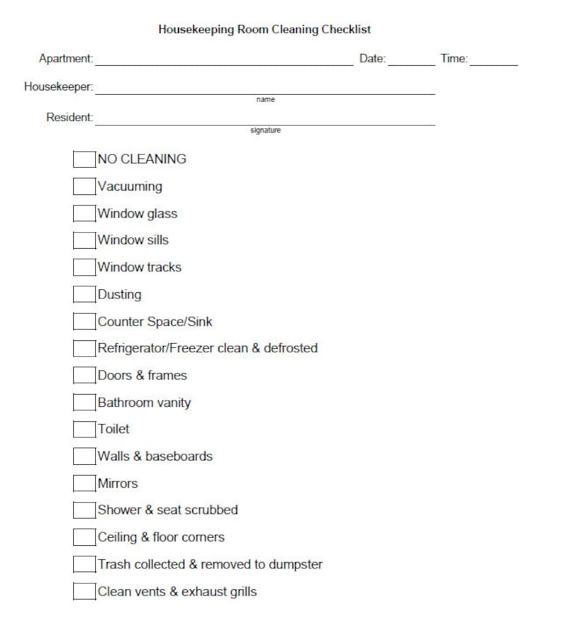 Housekeeping Cleaning Checklist Excel and Pdf Etsy