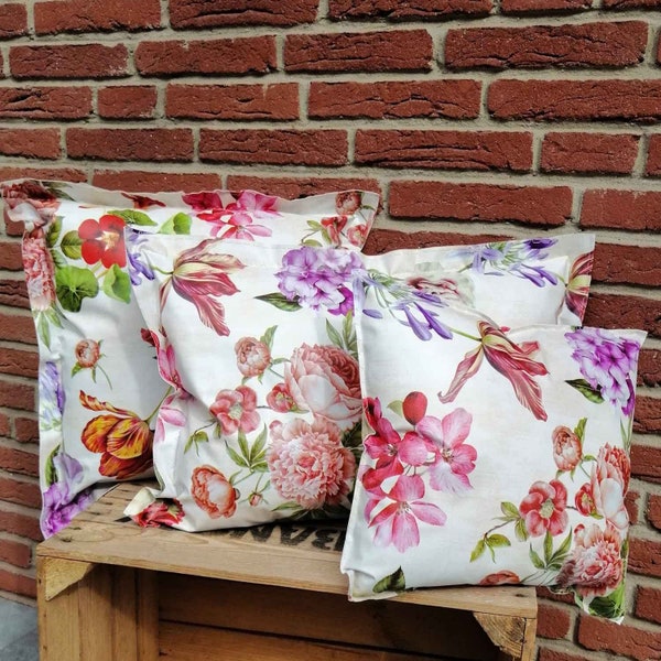 Coussin d'extérieur en toile cirée - Fleurs romantiques - Coussin de jardin