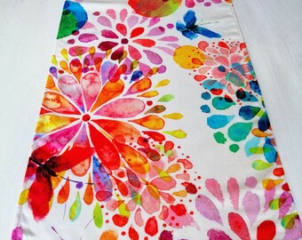 Colorful table runner flowers with butterfly - beautiful table decoration with floral pattern