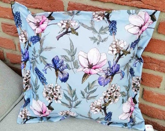 Cuscino idrorepellente per il giardino (federa) - Blu con magnolie