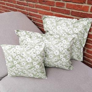 Outdoor cushion green with white flower tendrils - in 3 sizes / garden cushion