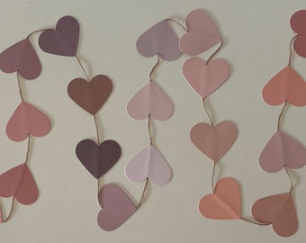 Heart garland 2.5 m, blushed, skin tones, natural