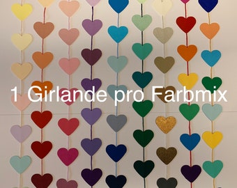 1 small heart garland, 1.60 m, color mixes, various mixes, color of your choice