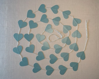 Heart garland about 2 m, light blue shiny