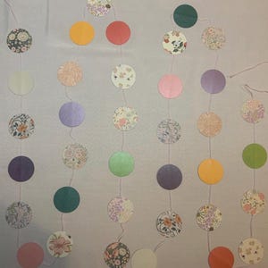 Círculos de guirnalda de cartón de lino, 3 m, estampado floral en colores pastel, 3 m