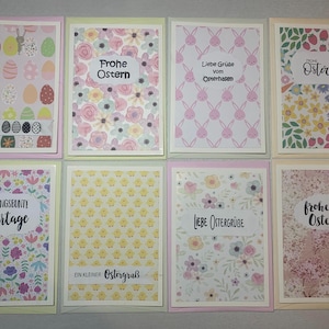 Set van 8 kaarten, Paaslentemotief, crèmekleurige dubbele kaarten en pastelkleurige enveloppen, Pasen