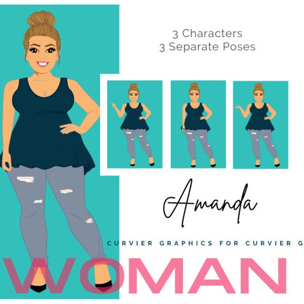 Woman Clipart Illustration | Girl | Graphic | Clip Art | Drawing | Fashion | Plus Size |Curvy | Logo | Blog | Avatar | Character | Amanda