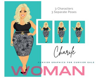Woman Clipart Illustration | Girl | Graphic | Clip Art | Drawing | Fashion | Plus Size |Curvy | Logo | Blog | Avatar | Character | Charlie