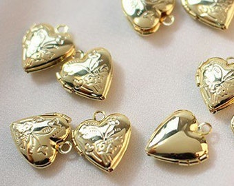 10pcs oro cuore Locket Charms 18K oro placcato ottone fascino 14x15mm ciondolo distanziale bracciale collana gioielli forniture (DJ_P_130)