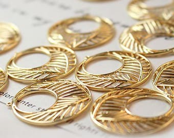 6pcs feuille d’or charmes 18K or plaqué laiton charme 27mm pendentif entretoise Bracelet Collier bijoux fournitures (DJ_P_126)