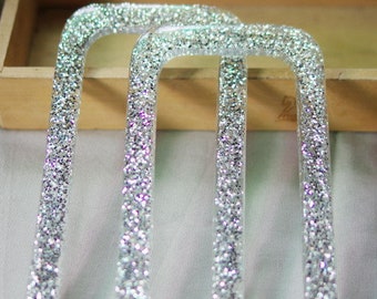 A pair of Silver Glitter Acrylic Rectangular Purse Handles Resin Handbag Handles (ST_L_1288_CE)