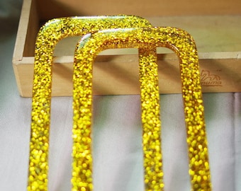 A pair of Gold Glitter Acrylic Rectangular Purse Handles Resin Handbag Handles (ST_L_1289_CE)