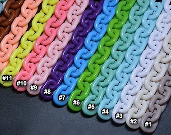 35pcs Acrylic Chain Links 18x24mm Multi Rainbow Color Plastic Open Links Matte Necklace Chain Links  (ZKPJ127)