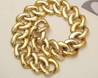 100pcs Gold Color Acrylic Chain Oval Links Plastic Curb Chain Link Plastic Open Links Necklace Chain Links  (ZKPJ169)