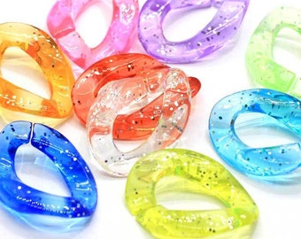 20pcs Mixed Color Glitter Acrylic Chain Links 17x23mm Translucent Plastic Open Links Necklace Chain Links  (ZKPJ095)
