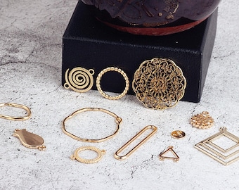 10pcs Gold Geometric Pendant Charm Earring Charms Unique Pendants Link Charm Jewelry Supplies (DJ_P_070)