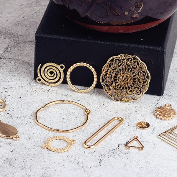 10pcs Gold Geometric Pendant Charm Earring Charms Unique Pendants Link Charm Jewelry Supplies (DJ_P_070)