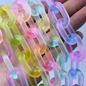 6pcs Iridescent Rainbow Acrylic Chain Links 31x19mm Translucent Plastic Open Links Matte Necklace Chain Links  (ZKPJ054)