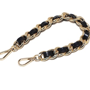 Cadena de cuero negra Cadena de metal para bolso Correa de repuesto para bolso de 20 mm Correa para bolso Asa para bolso Herrajes para bolso (ST_BL_093)