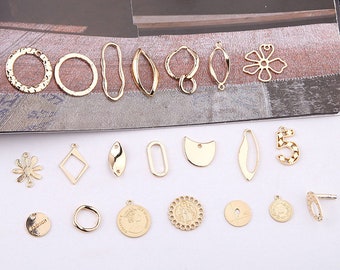 10pcs Gold Geometric Pendant Charm Earring Charms Unique Pendants Link Charm Jewelry Supplies (DJ_P_062)