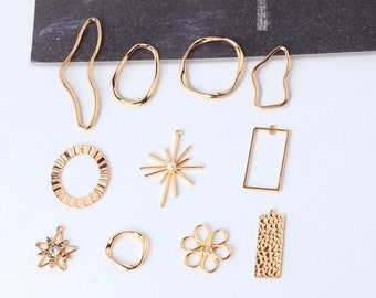 10pcs Gold Geometric Pendant Charm Earring Charms Unique Pendants Link Charm Jewelry Supplies (DJ_P_040)