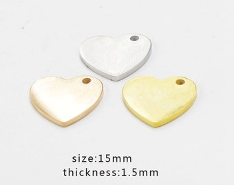 10Pcs Heart Stainless Steel Tags 15mm Stamping Blanks Metal Blanks Stamping Plates Pendant Charm Stainless Steel Jewelry Tag (HYJ-MB-010)