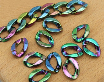 20pcs Acrylic Chain Links Rainbow Color Open Link Size 23mmx17mm Plastic Chain Links Chunky Chain Links Twist Links Oval Links (ZKPJ234)