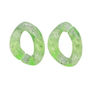 20pcs Green Glitter Acrylic Chain Links 17x23mm Translucent Plastic Open Links Necklace Chain Links  (ZKPJ092)