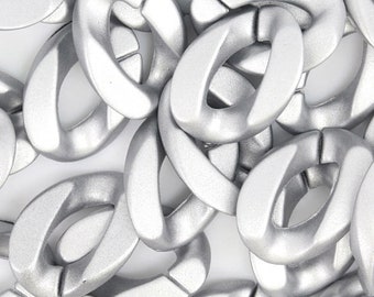 100pcs Matt Silver Acrylic Chain Links Open Link Size 23mmx17mm Plastic Chain Links Chunky Chain Links Twist Links Oval Links (ZKPJ021)