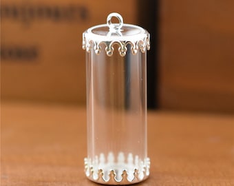 1 Piece 28x12mm Clear Glass Tube Bottles Pendant Charms Vials Wish Bottles Clear Glass Globe  DIY Pendant Charm Supplies  (BLP020)