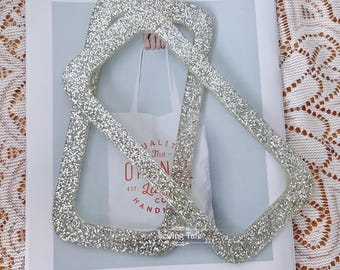 A pair of Silver Glitter Acrylic Rectangular Purse Handles Resin Handbag Handles (ST_L_1288_CE)