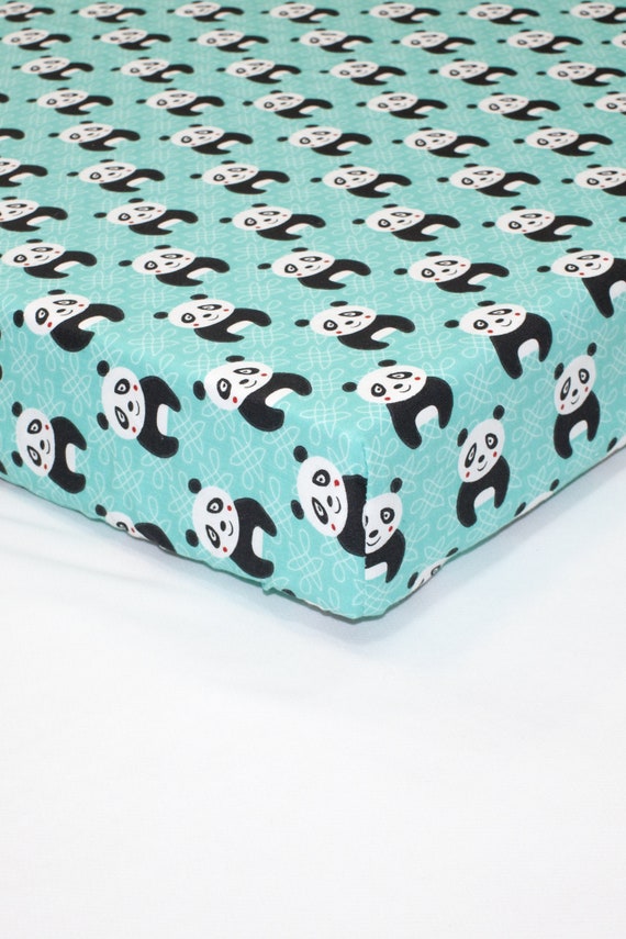 Green Crib Sheet With Panda Fitted Crib Sheet Teddy Bear Etsy