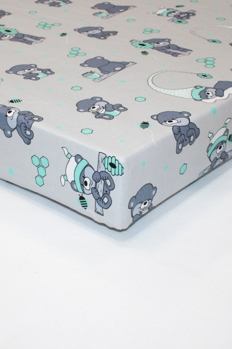 Gray Crib Sheet Teddy Bear Cotton Cot Sheet Neutral Gender Etsy