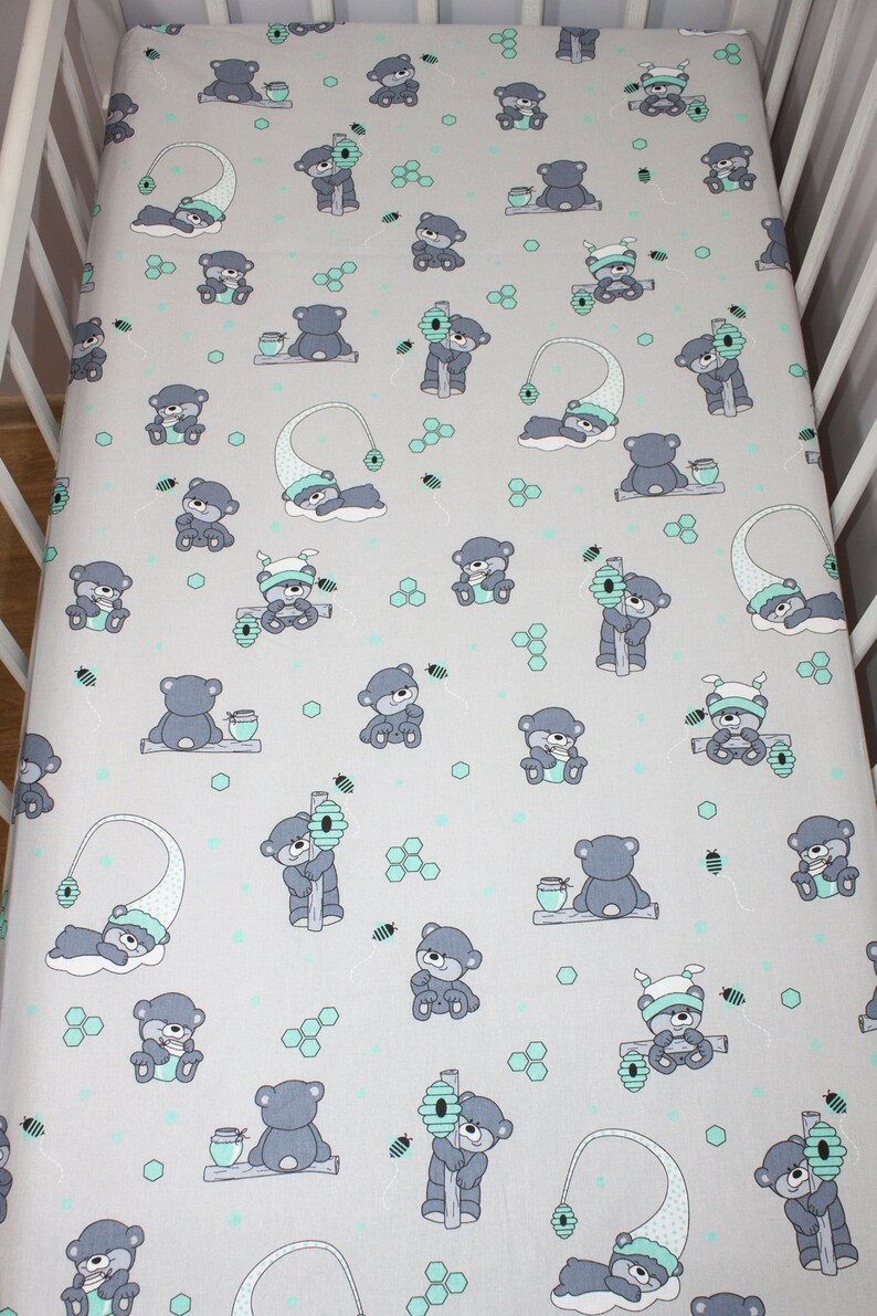 Gray Crib Sheet Teddy Bear Cotton Cot Sheet Neutral Gender Etsy