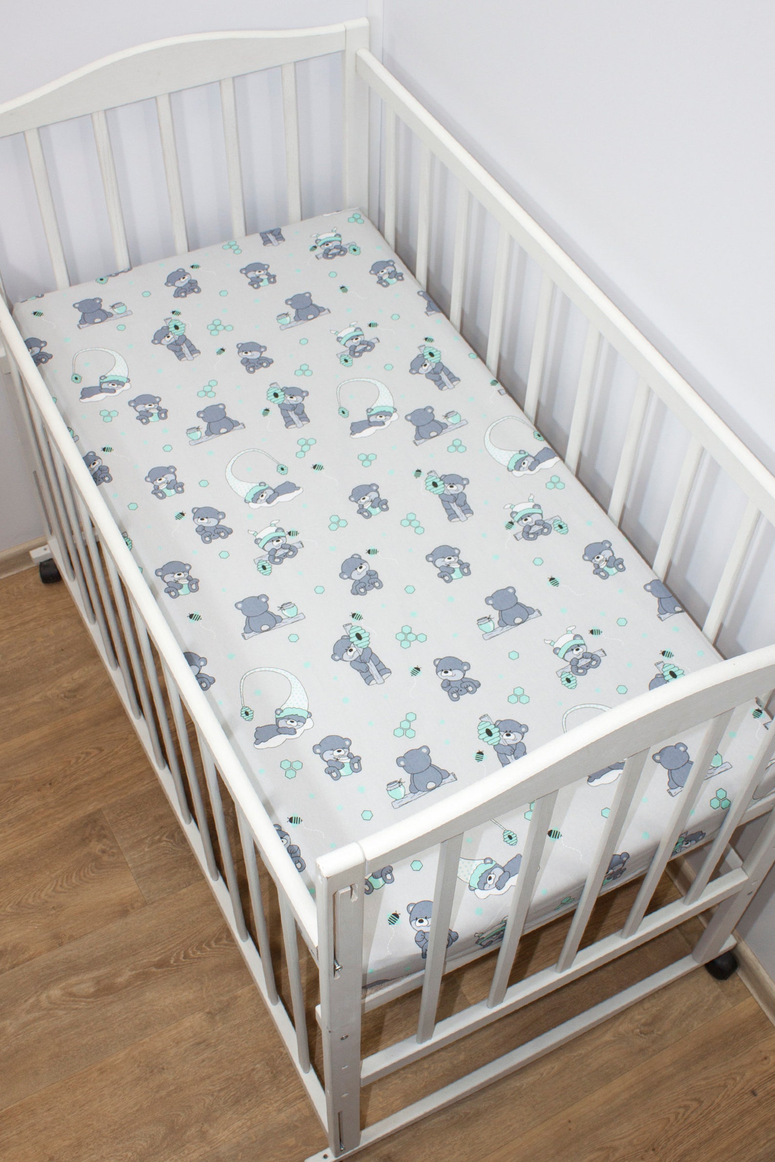 Gray Crib Sheet Teddy Bear Cotton Cot Sheet Neutral Gender Etsy