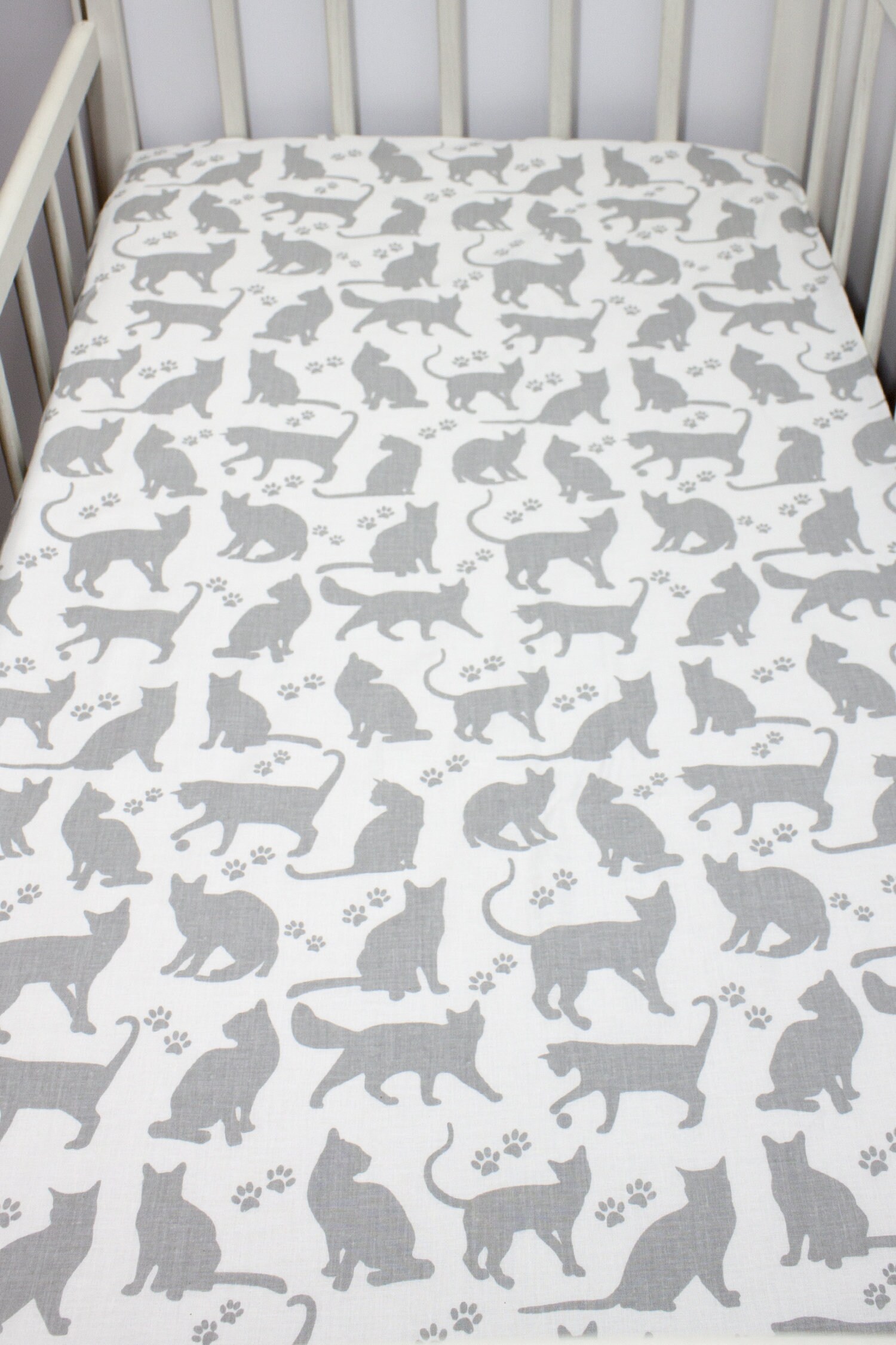 Sheets & Pillowcases Bedding White crib sheet black cat Cotton fitted crib sheet White black pad