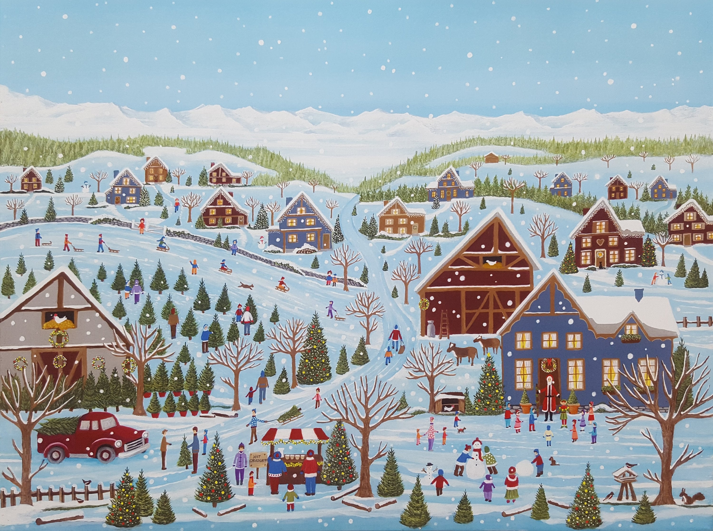Print: Folk Art the Christmas Tree Farm’ - Etsy UK