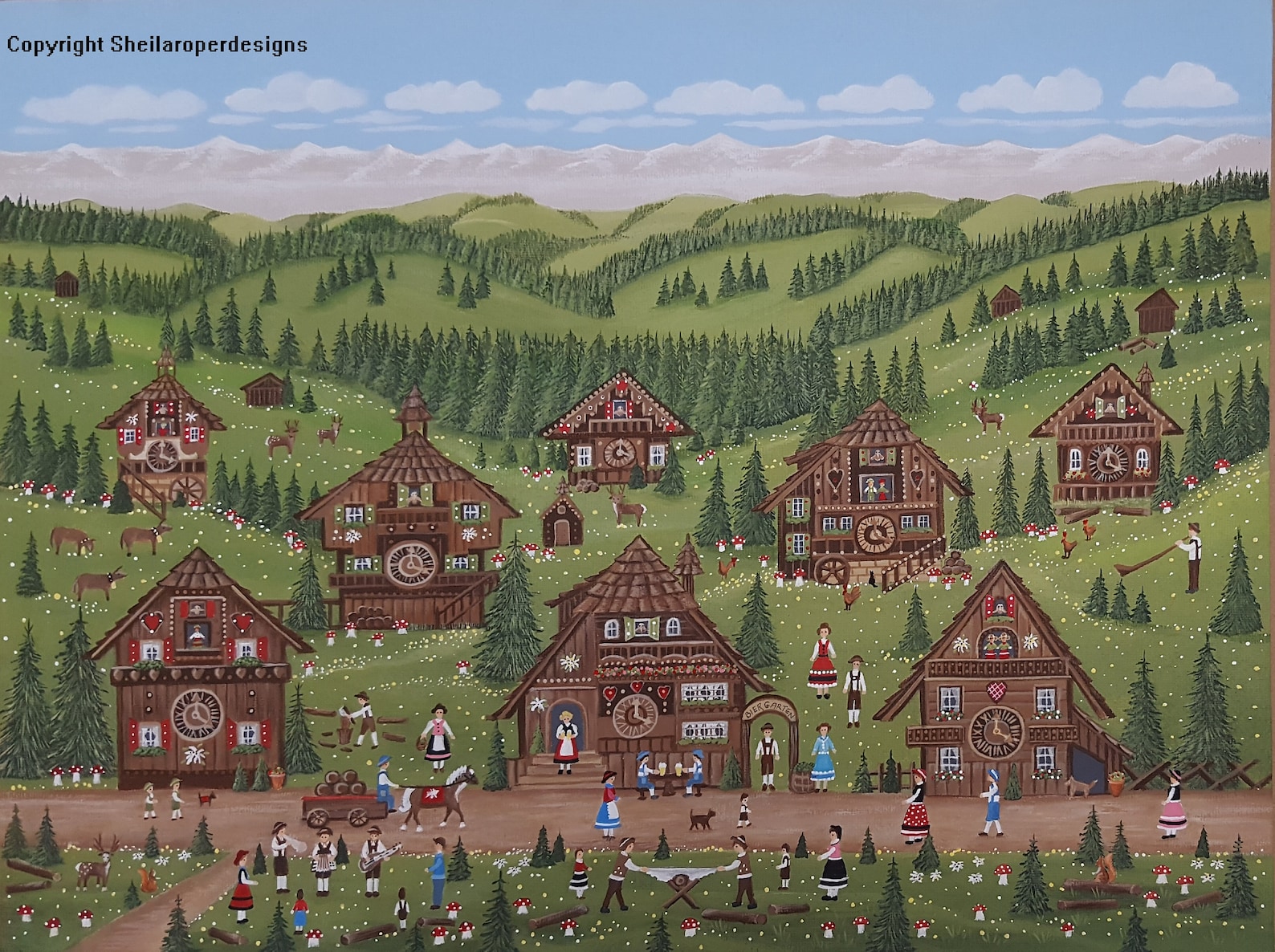 Print: 'The Cuckoo Clock Village' by Sheila Roper