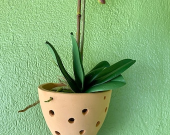 Beautiful clay Wall hanging orchid planter. Handmade terracotta plant wall hanger. Pot with Extra Holes for Root Health. Approx 7*5 inches