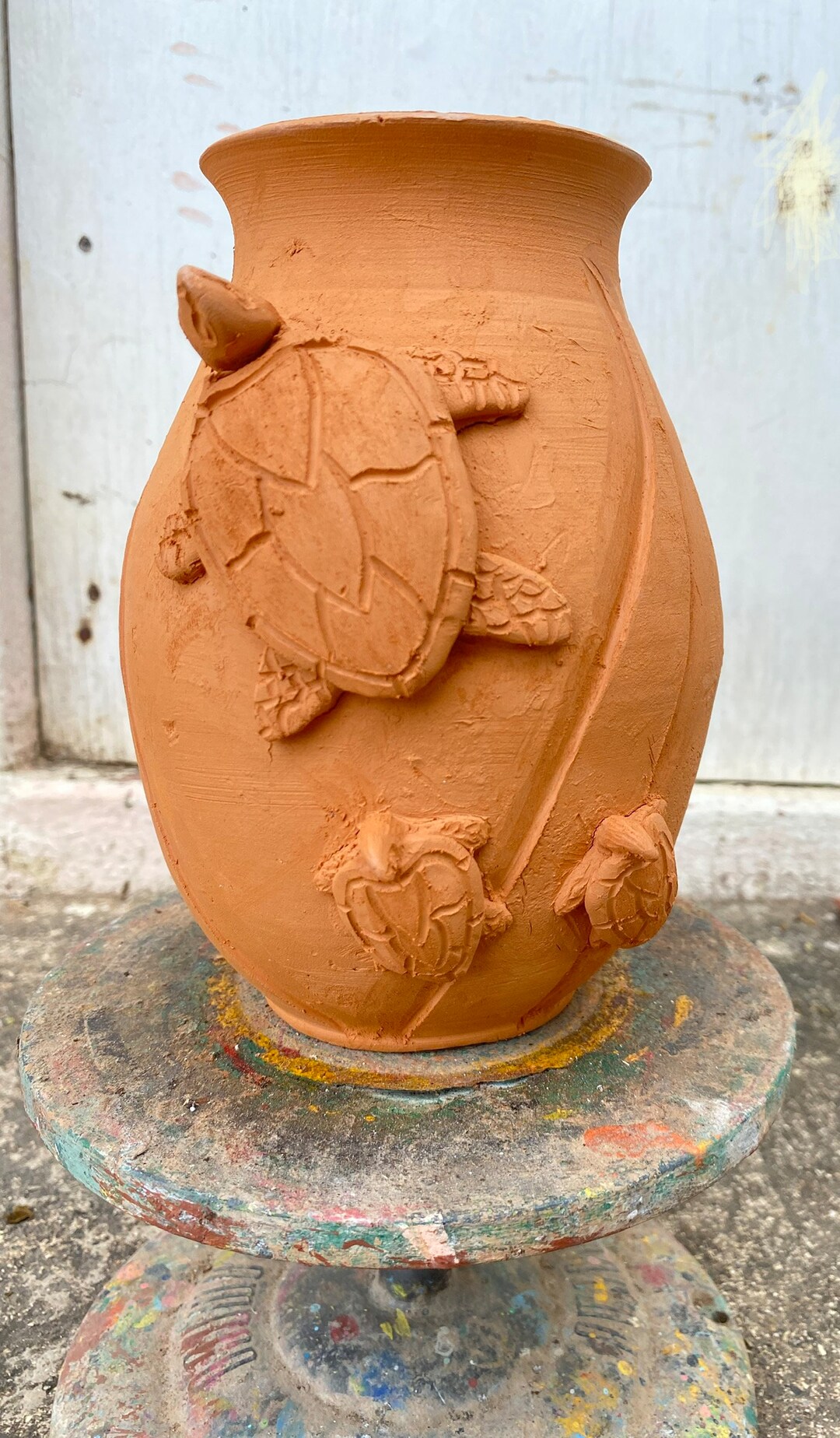 Terracotta Sea Turtle Vase8 Inch, Rose Bud Vase, Floral Arrangement